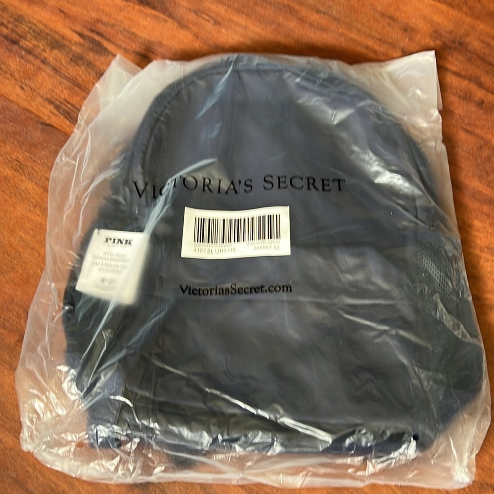 VS Pink Ivy Classic Canvas Backpack in Midnight Navy adjustable polyester zipper - Picture 6 of 10